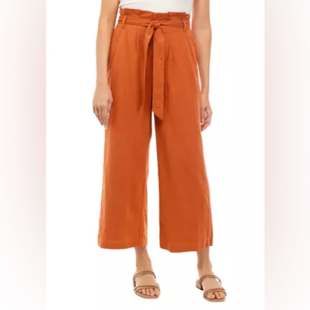 Linen Tie Belt Cropped Pants